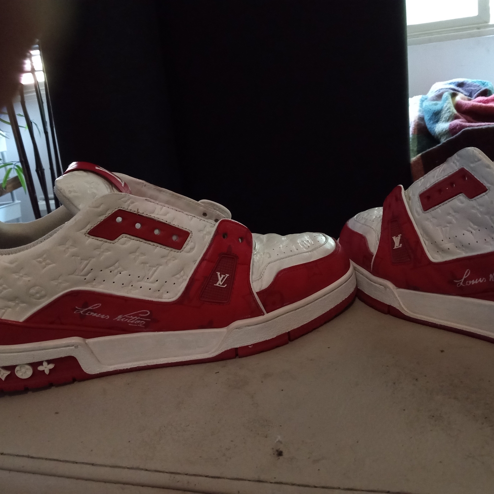 Louis Vuitton White and Red Athletic Sneakers - Picture 3 of 6